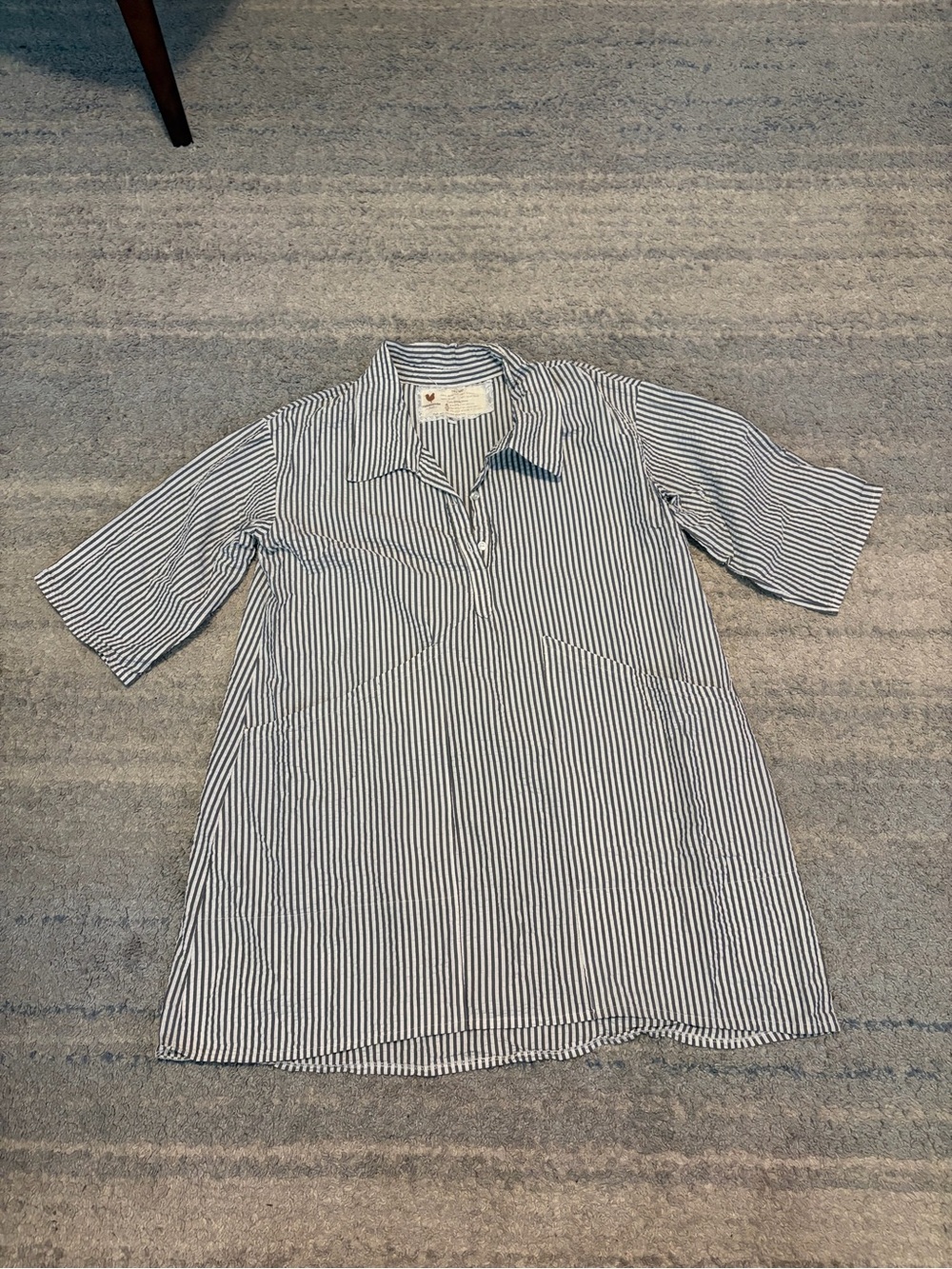 Farmhouse Frocks XL Dress Tunic Striped Seersucker Lagenlook Amish Handmade Pock
